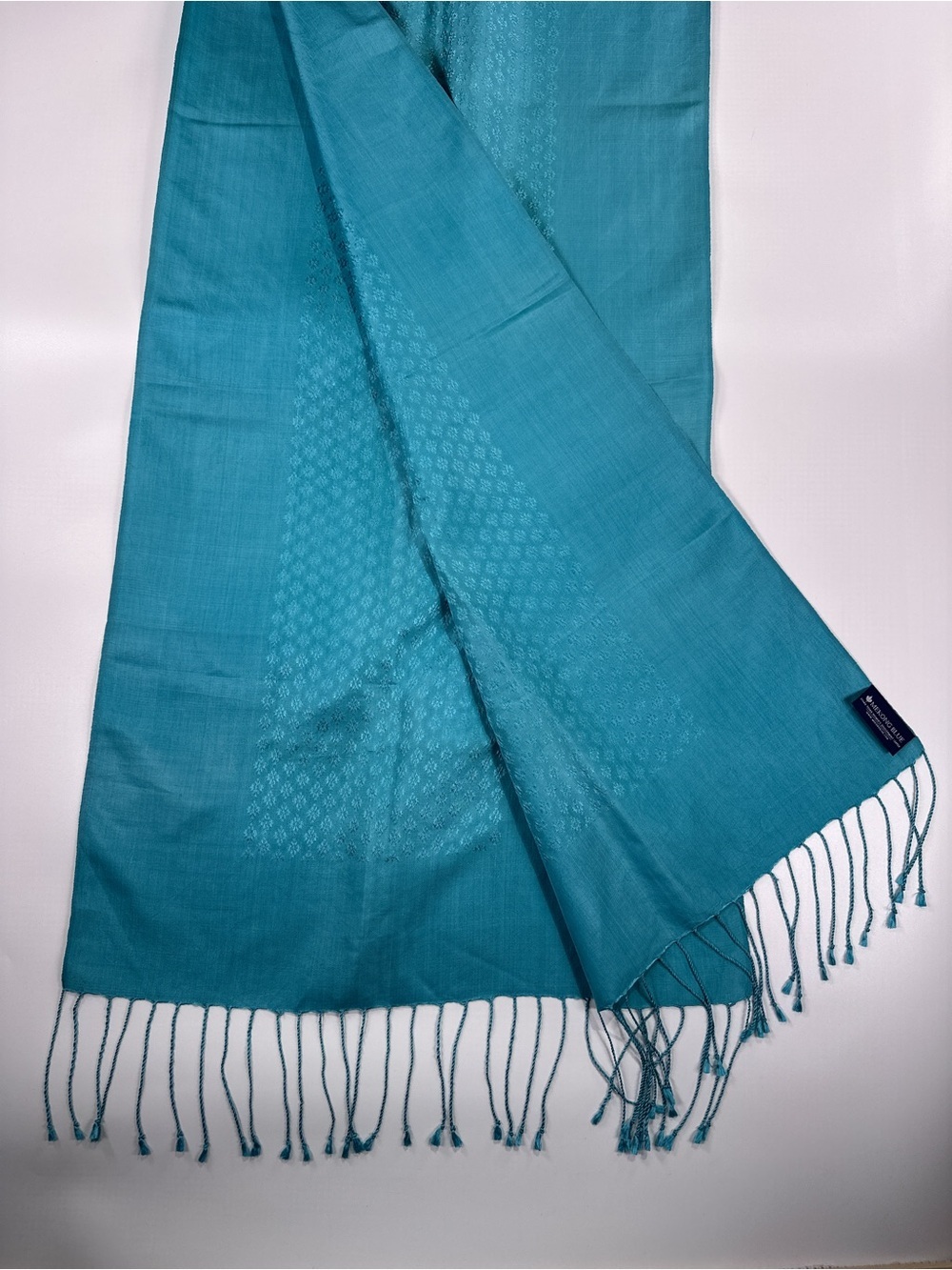 Mekong Blue Handwoven Scarf Wrap Geometric 100% Silk Teal 72x17 - Picture 4 of 8